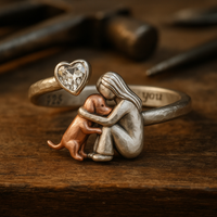 Anello per Cani in Argento Sterling 925 Fatti a Mano con Zirconia a Forma di Cuore – Misura Regolabile