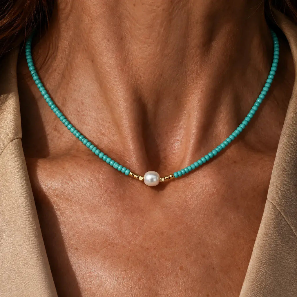 Collana Minimal in Turchese e Perle