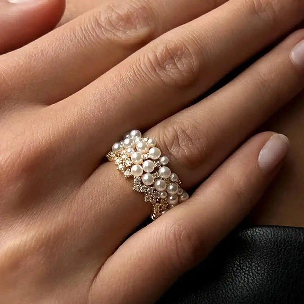 Anello Vintage Regolabile con Perla e Zirconia