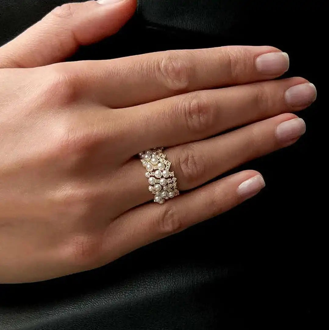 Anello Vintage Regolabile con Perla e Zirconia
