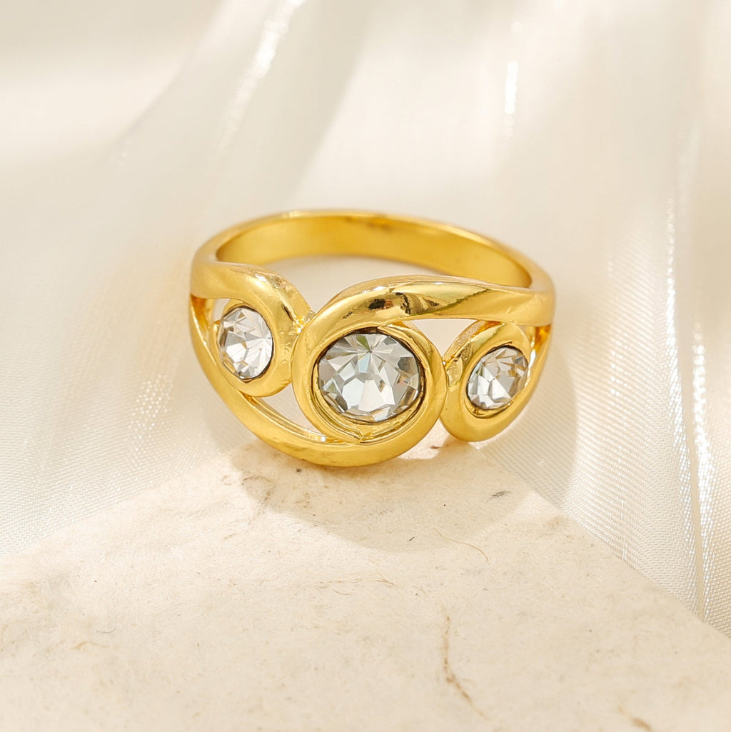 Anello d'Oro Spirale Incastonato di Zirconia Vintage Boho