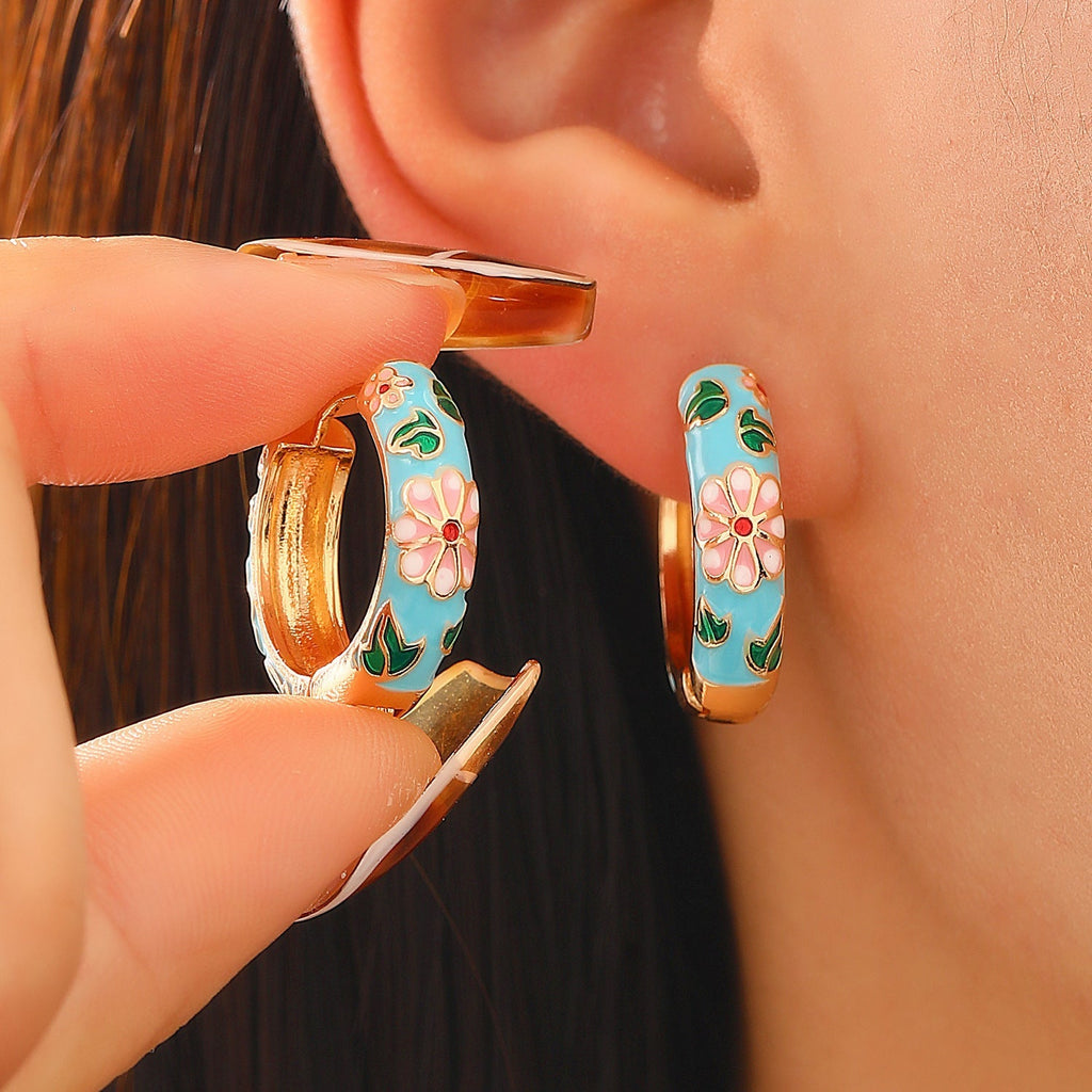 Orecchini ad Anello Floreali Colorati | Oro