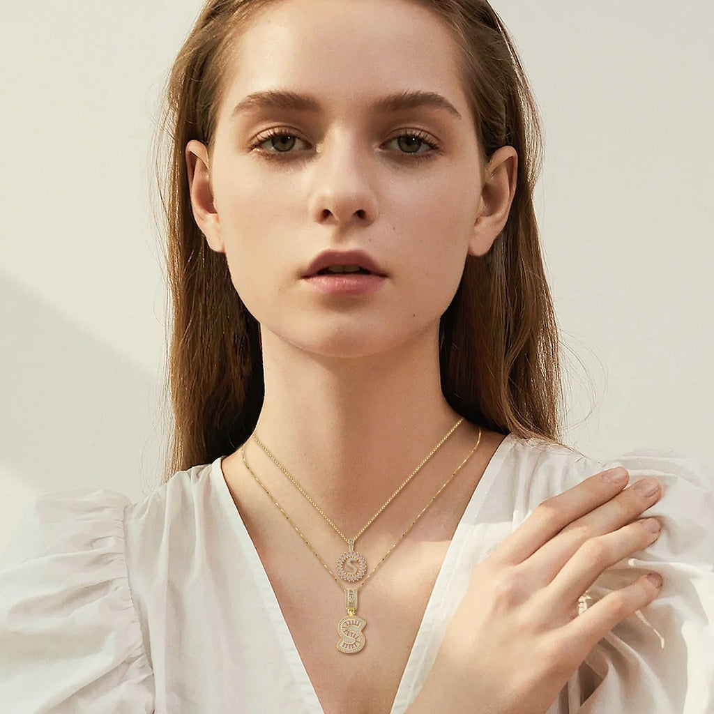 Fina™ - Collana in Oro con Lettera Iniziale Pavé