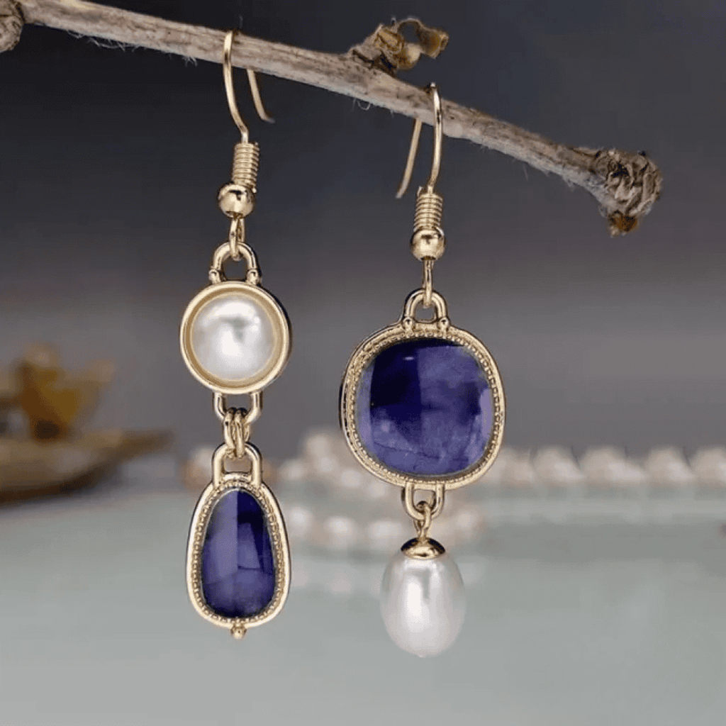 Orecchini in Perla di Pietra Blu Senza Tempo