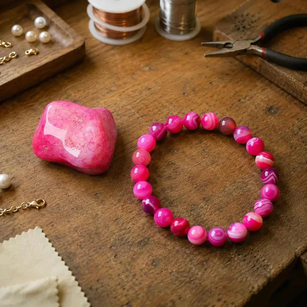 Bracciale in Agata Rosa per Amore, Guarigione Emotiva e Comfort