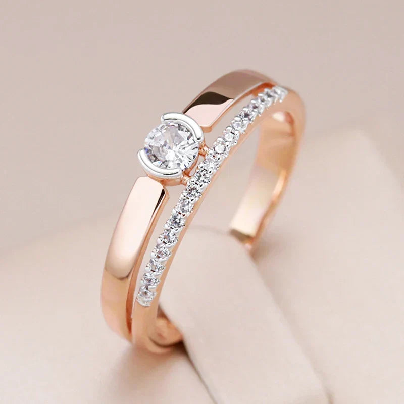 Anello a due strati in zirconia color oro rosa