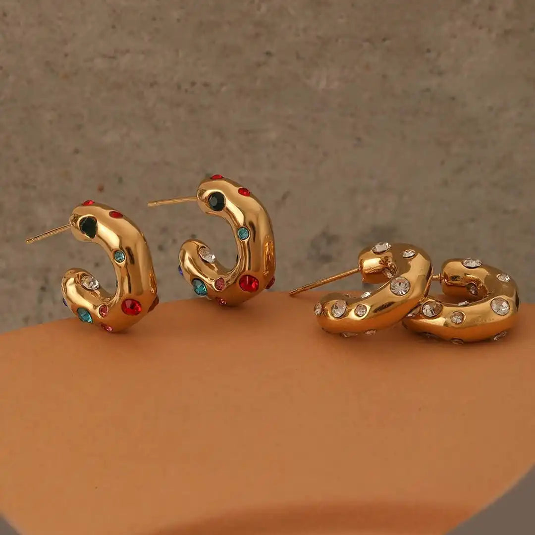 Orecchini a Cerchio in Oro con Zirconi Brillanti