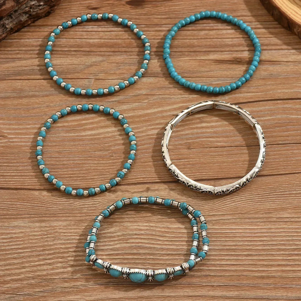 Set di Braccialetti Impilabili in Perline Turchesi Bohemien