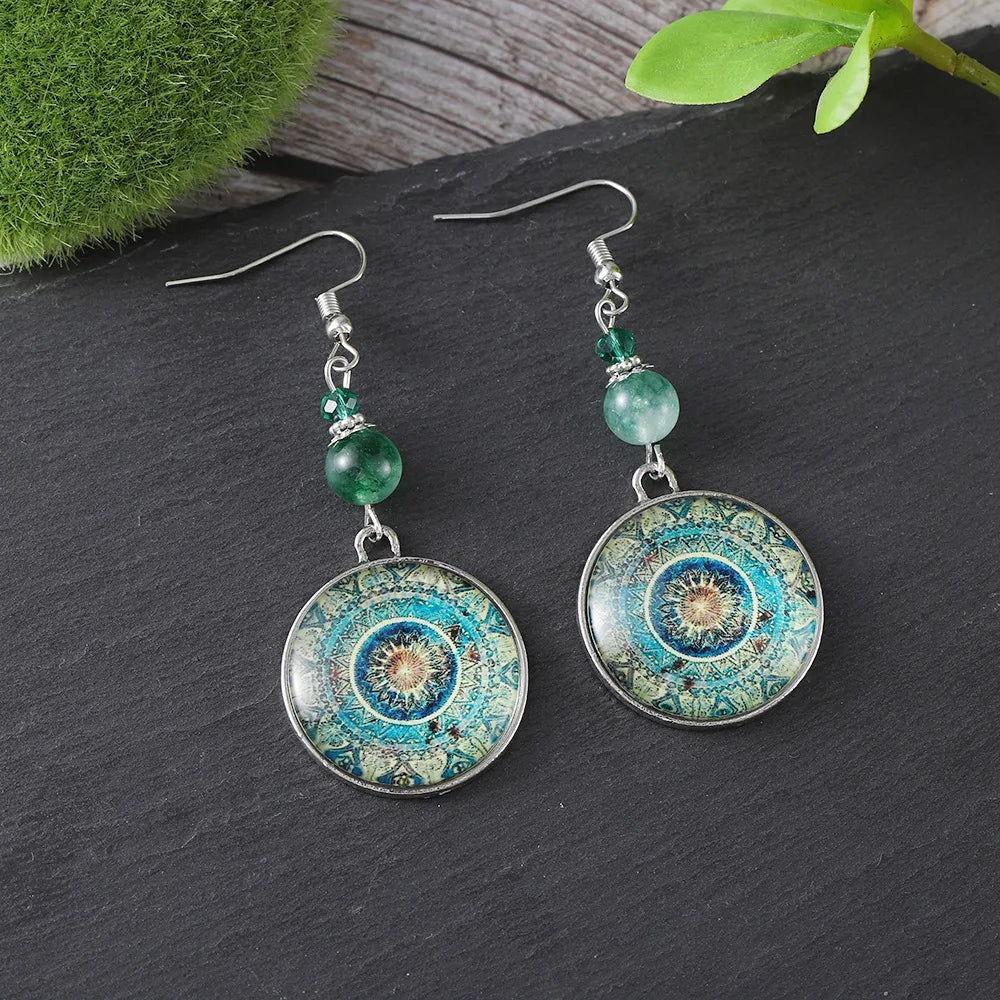 Orecchini a Goccia in Vetro Mandala Boho