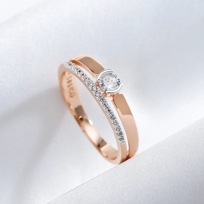 Anello a due strati in zirconia color oro rosa