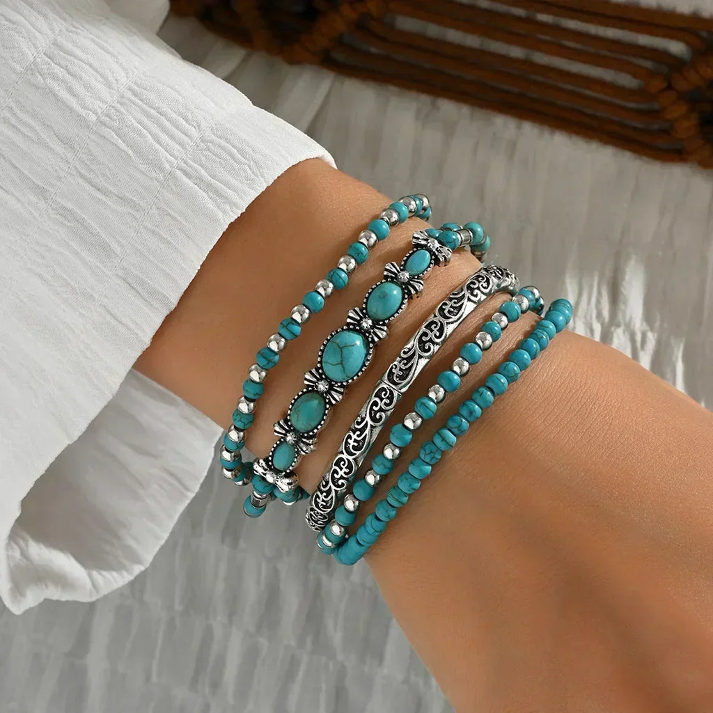 Set di Braccialetti Impilabili in Perline Turchesi Bohemien