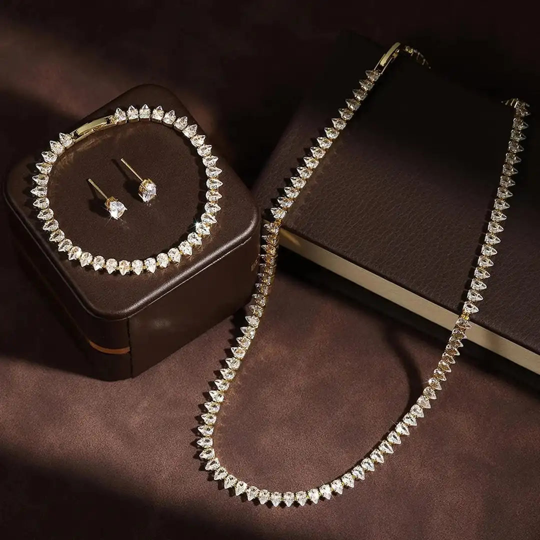 Elegante Set Completo di Zirconia Cubica Trasparente Rotonda per Sposa