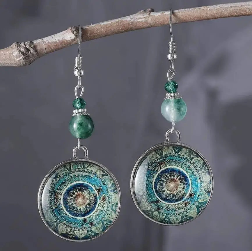 Orecchini a Goccia in Vetro Mandala Boho