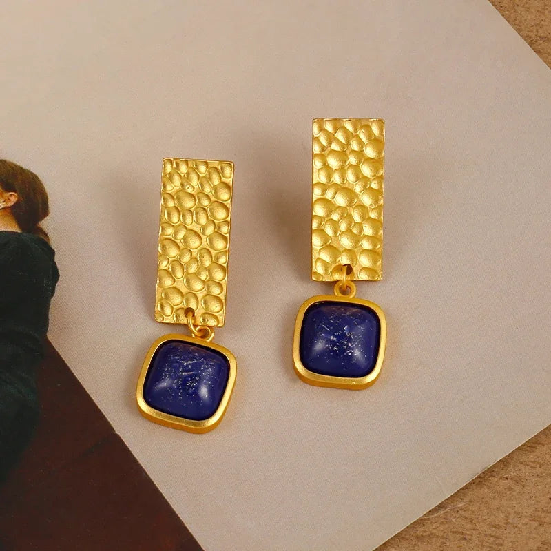 Orecchini a Goccia Quadrati in Lapis Lazuli Boho