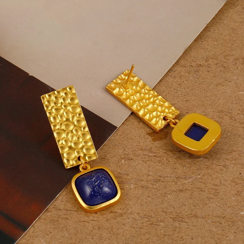 Orecchini a Goccia Quadrati in Lapis Lazuli Boho