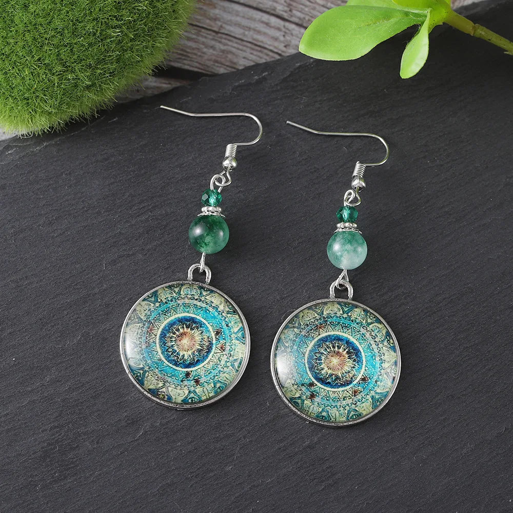 Orecchini a Goccia in Vetro Mandala Boho