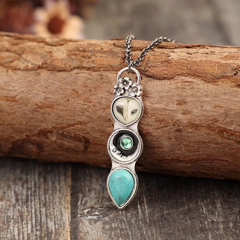Collana a Barra con Gufo Turchese di Saggezza