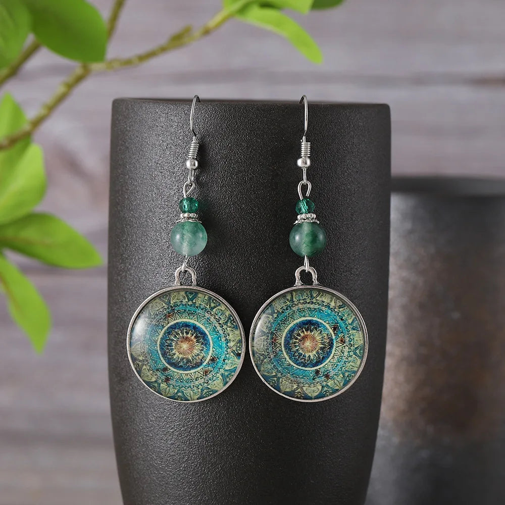 Orecchini a Goccia in Vetro Mandala Boho