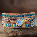 Bracciale in Pelle con Avvolgimento in Giada e Opale Boho