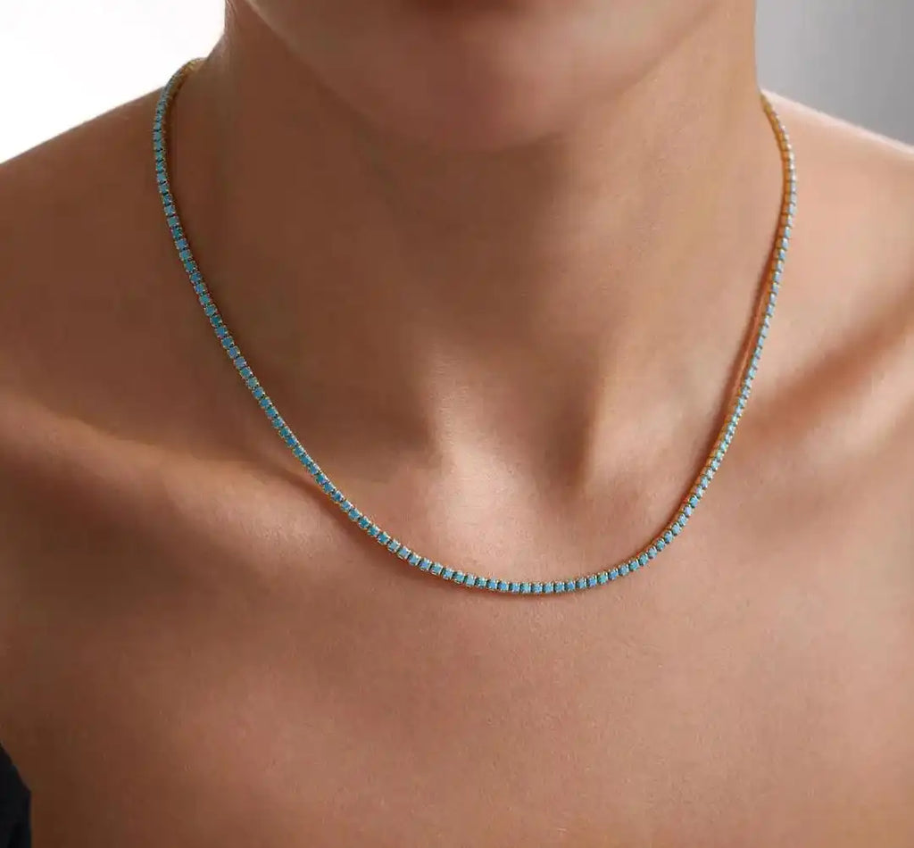 Ilaria™ - Collana Retrò in Oro con Gemma Turchese