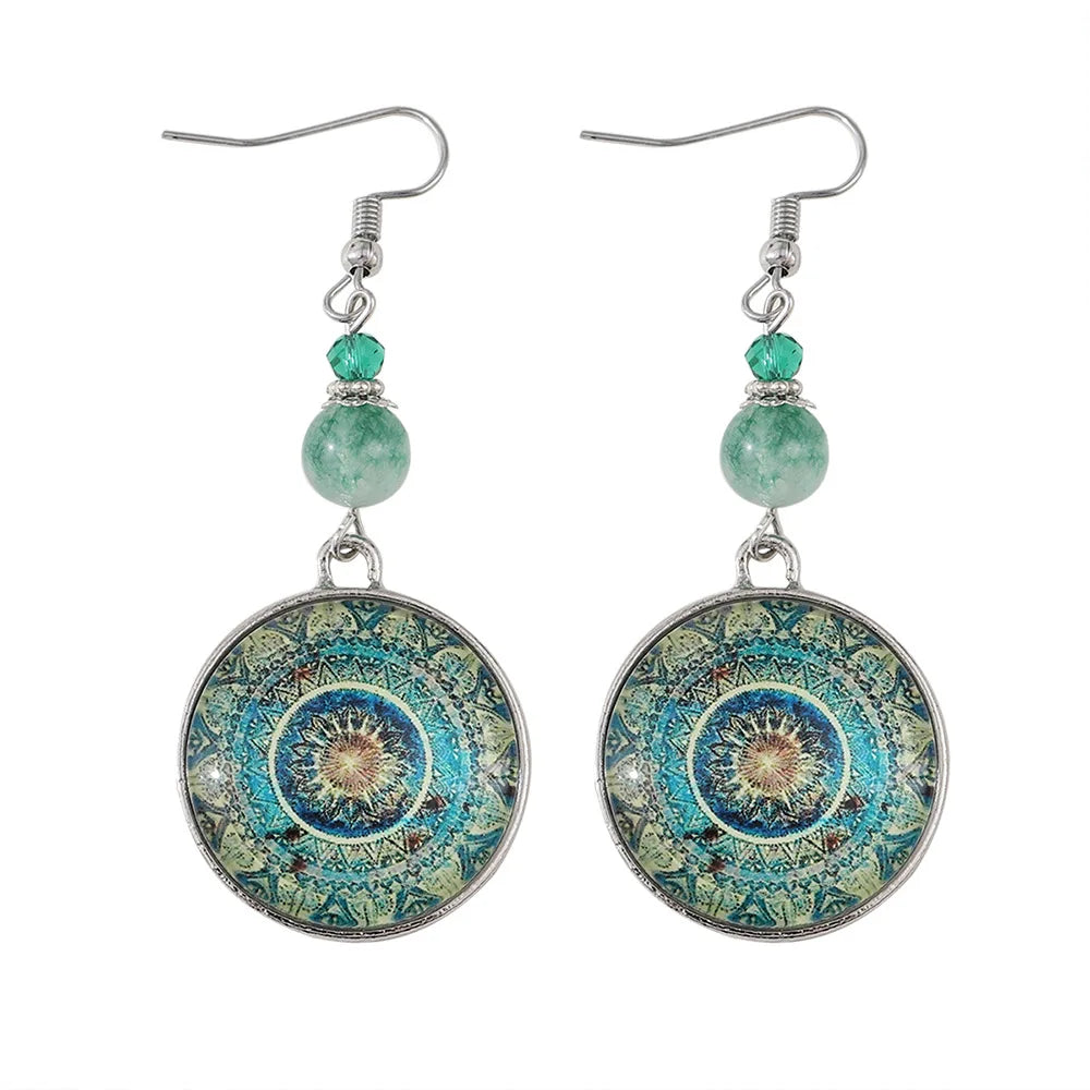 Orecchini a Goccia in Vetro Mandala Boho