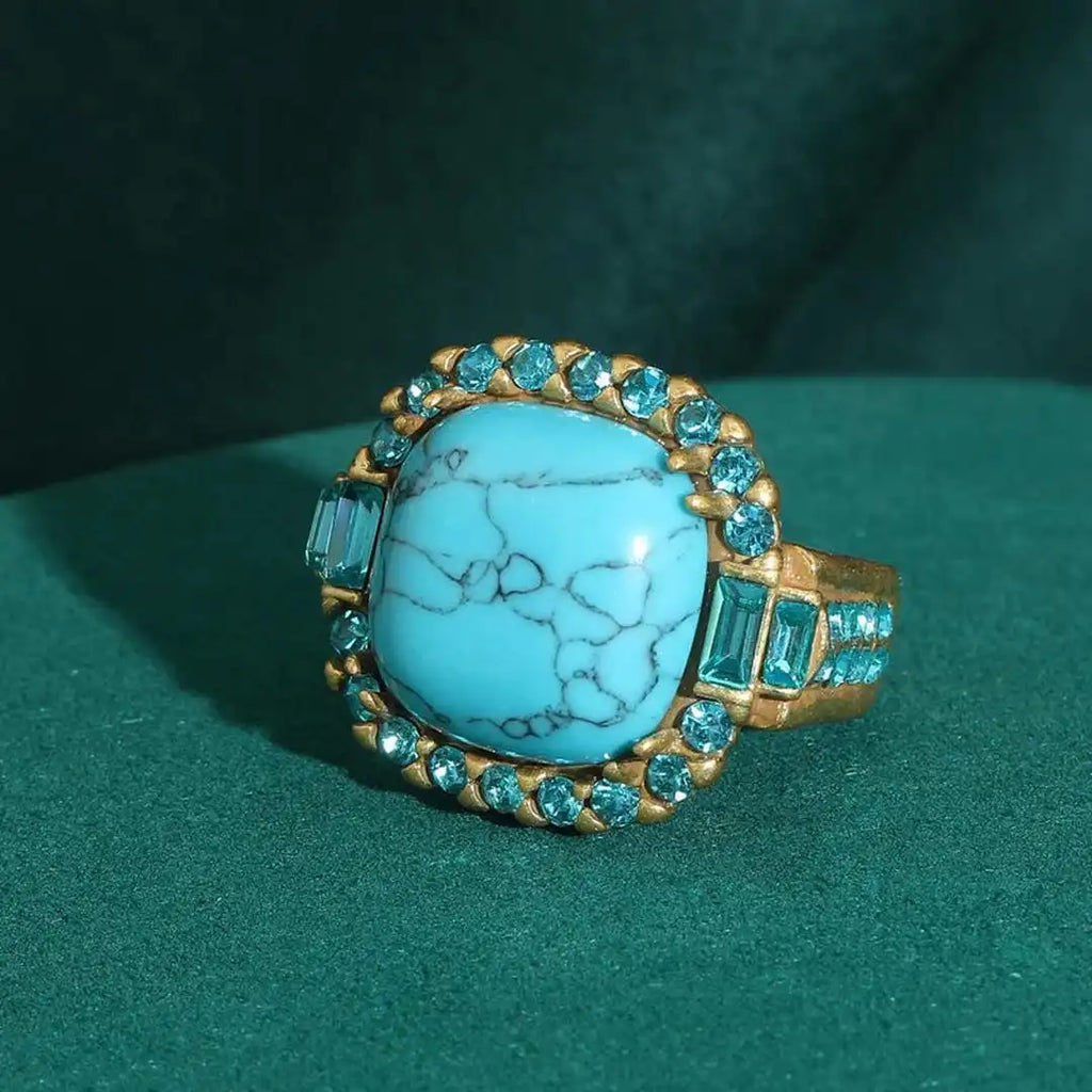 Zelmira™ - Anello Dorato con Zirconia e Turchese