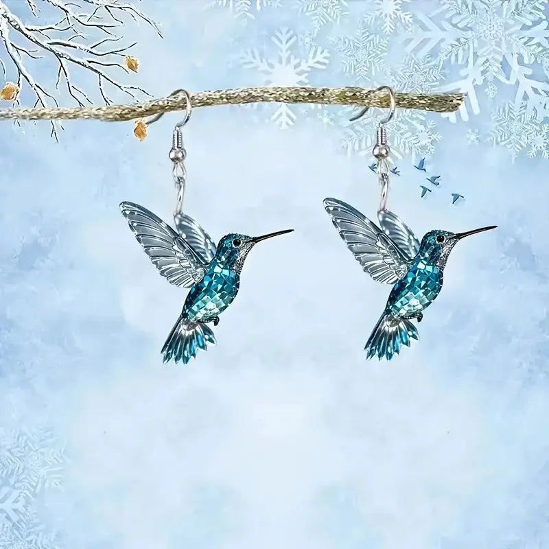 Orecchini a forma di Colibrì Blu in Cristallo
