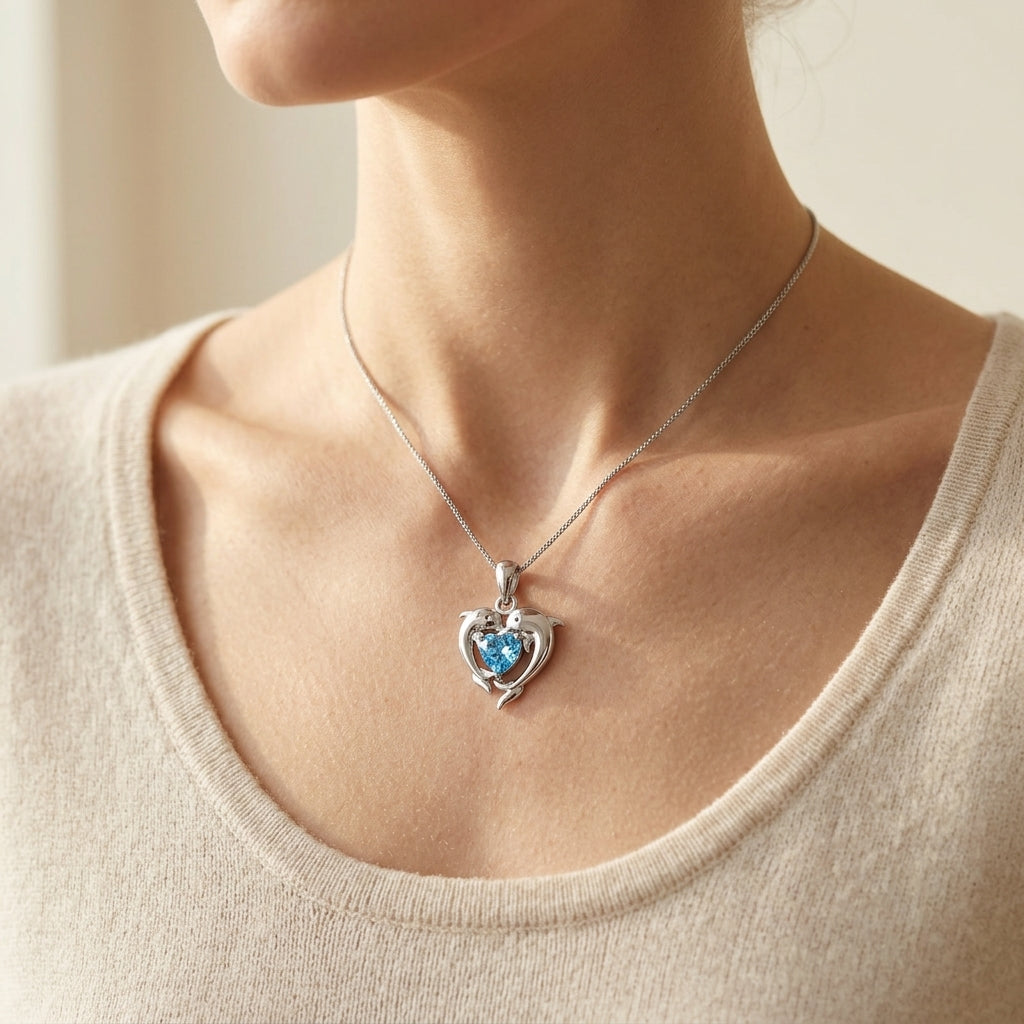 Collana con Delfini e Cuore Blu