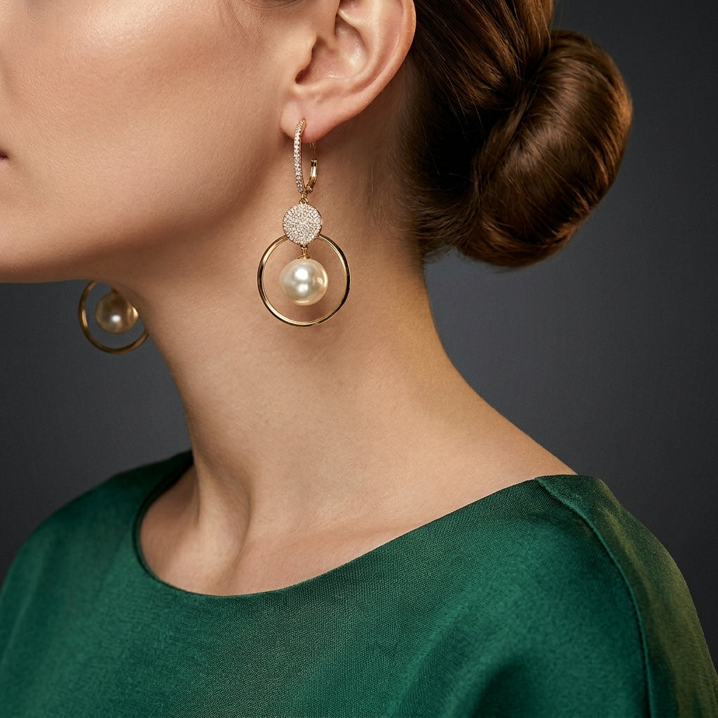 Orecchini con perle di acqua dolce e sfere impreziosite da diamanti