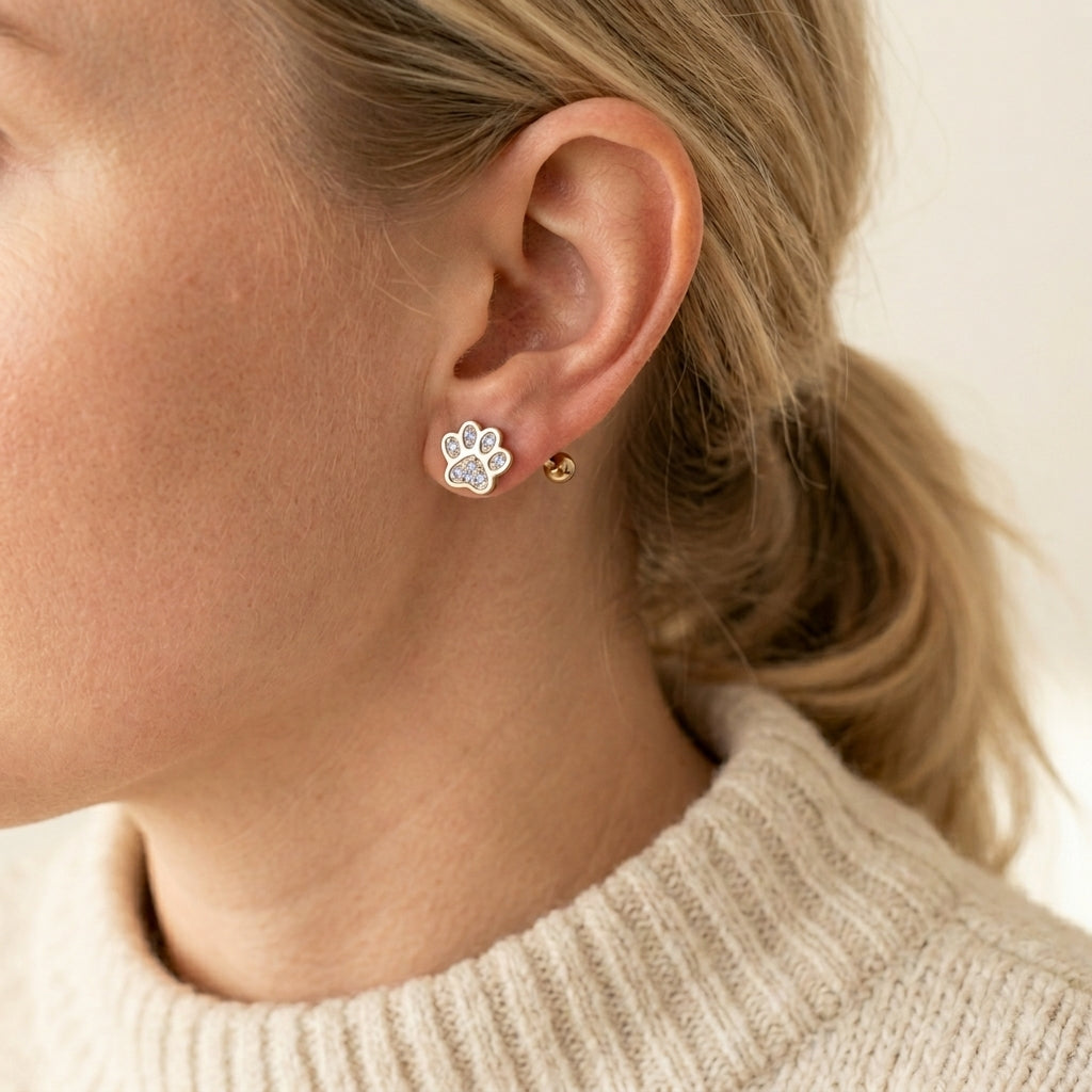 Orecchini in argento sterling a forma di impronta di zampa con cristalli