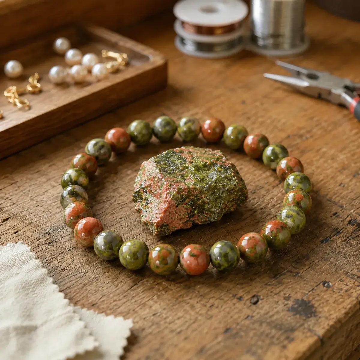Bracciale in Unakite per Equilibrio Emotivo e Guarigione Delicata