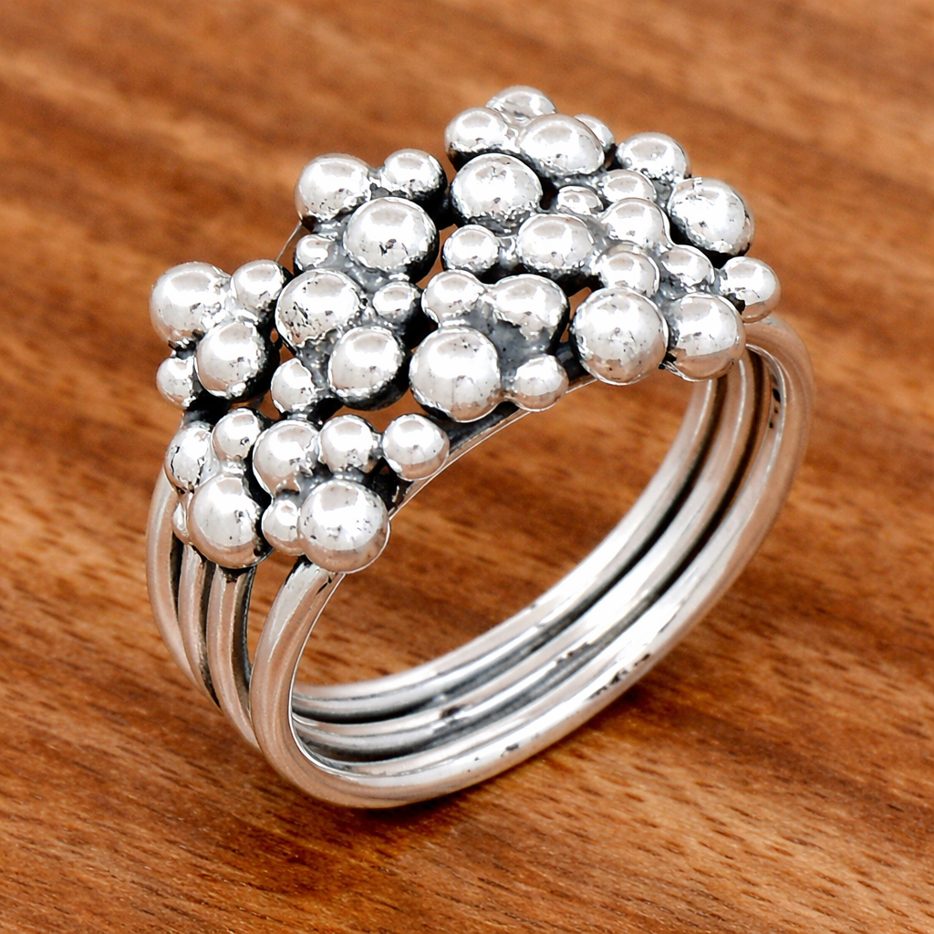 Anello a grappolo multi-strato in argento vintage bohemien