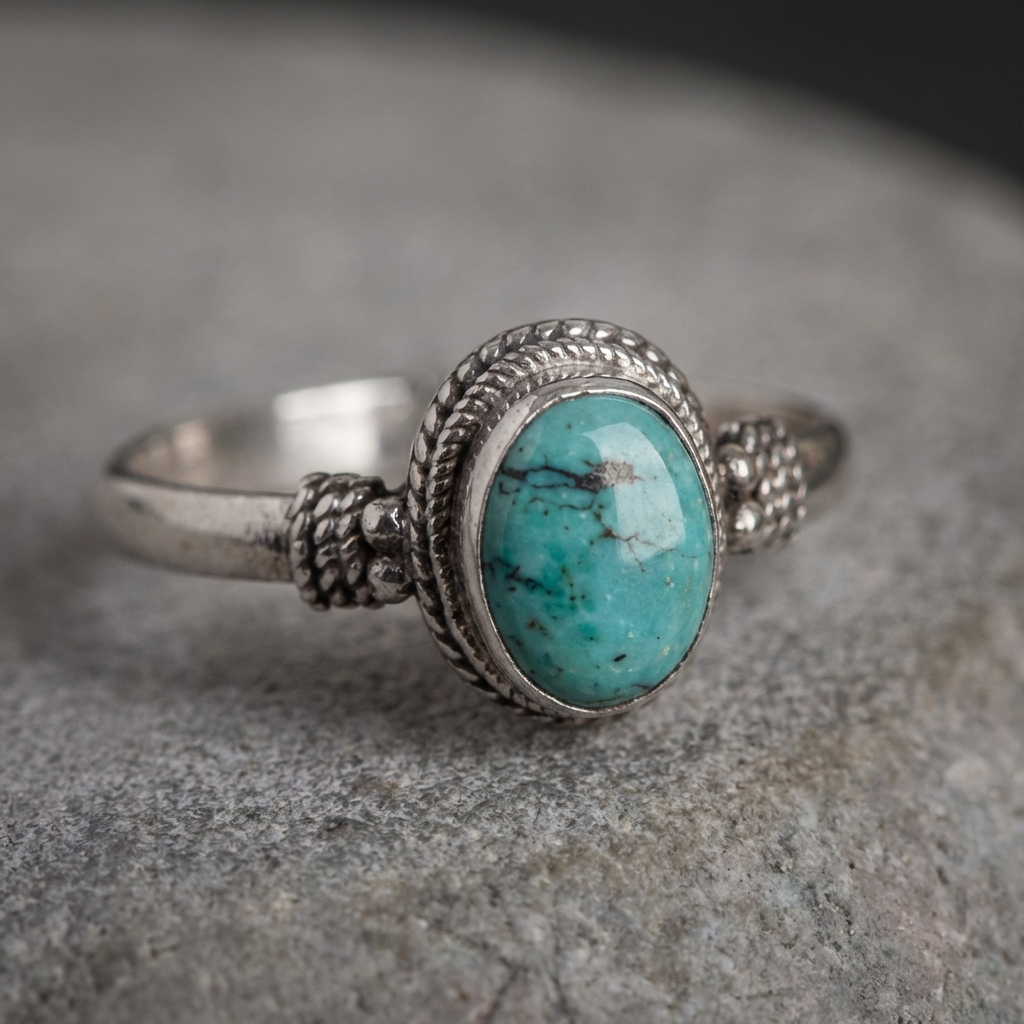 Anello Rotondo in Argento Vintage con Turchese