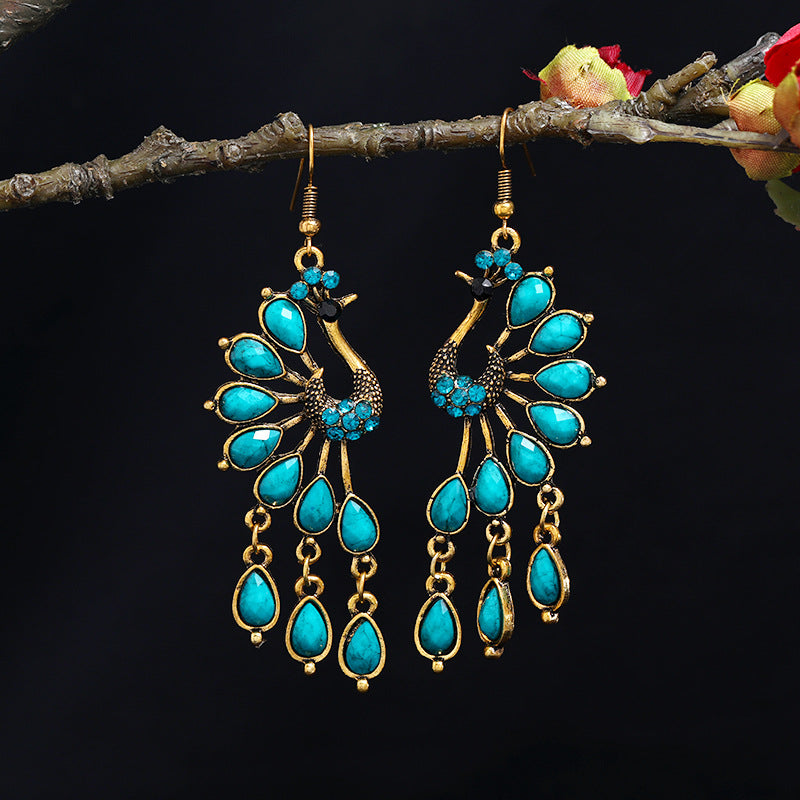 Orecchini Vintage Boho Western con Frange a Strati Turchesi