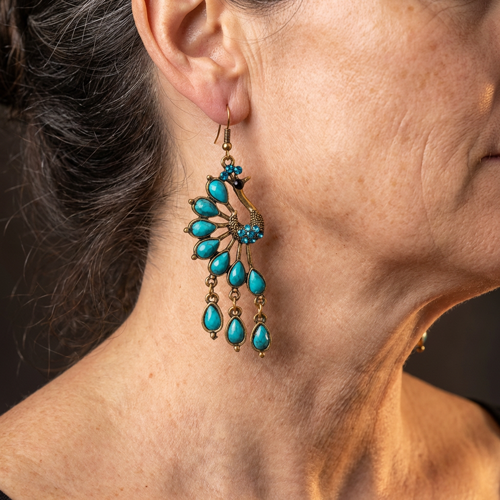 Orecchini Vintage Boho Western con Frange a Strati Turchesi