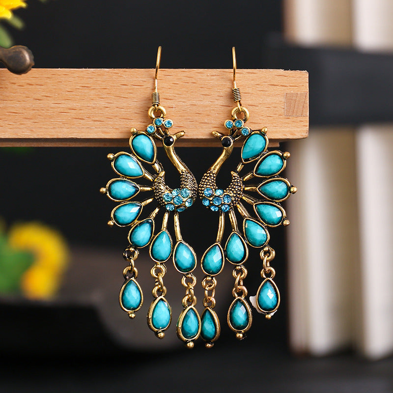 Orecchini Vintage Boho Western con Frange a Strati Turchesi