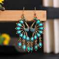 Orecchini Vintage Boho Western con Frange a Strati Turchesi