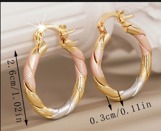 Orecchini Vintage a Cerchio in Oro, Argento e Rosa