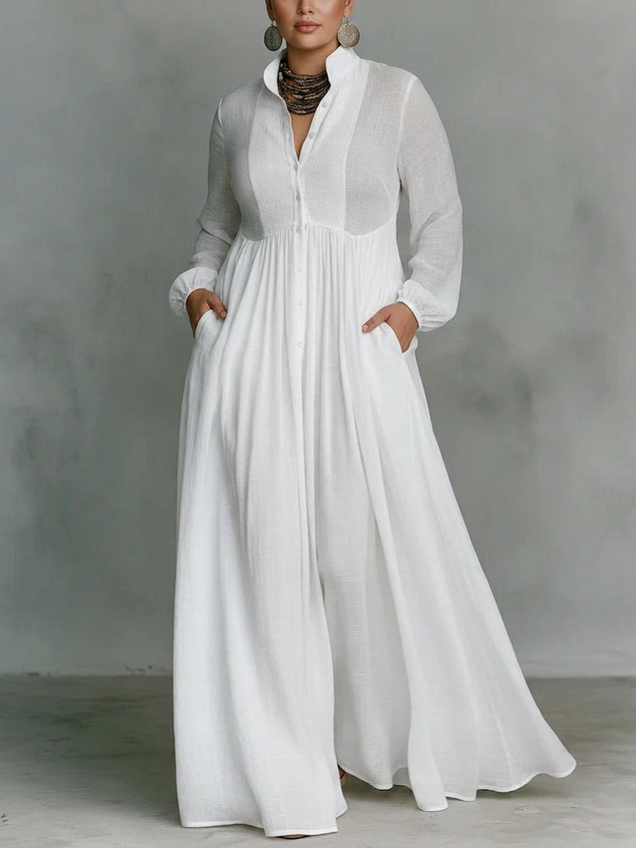 Léonie | Abito maxi minimalista con colletto alto