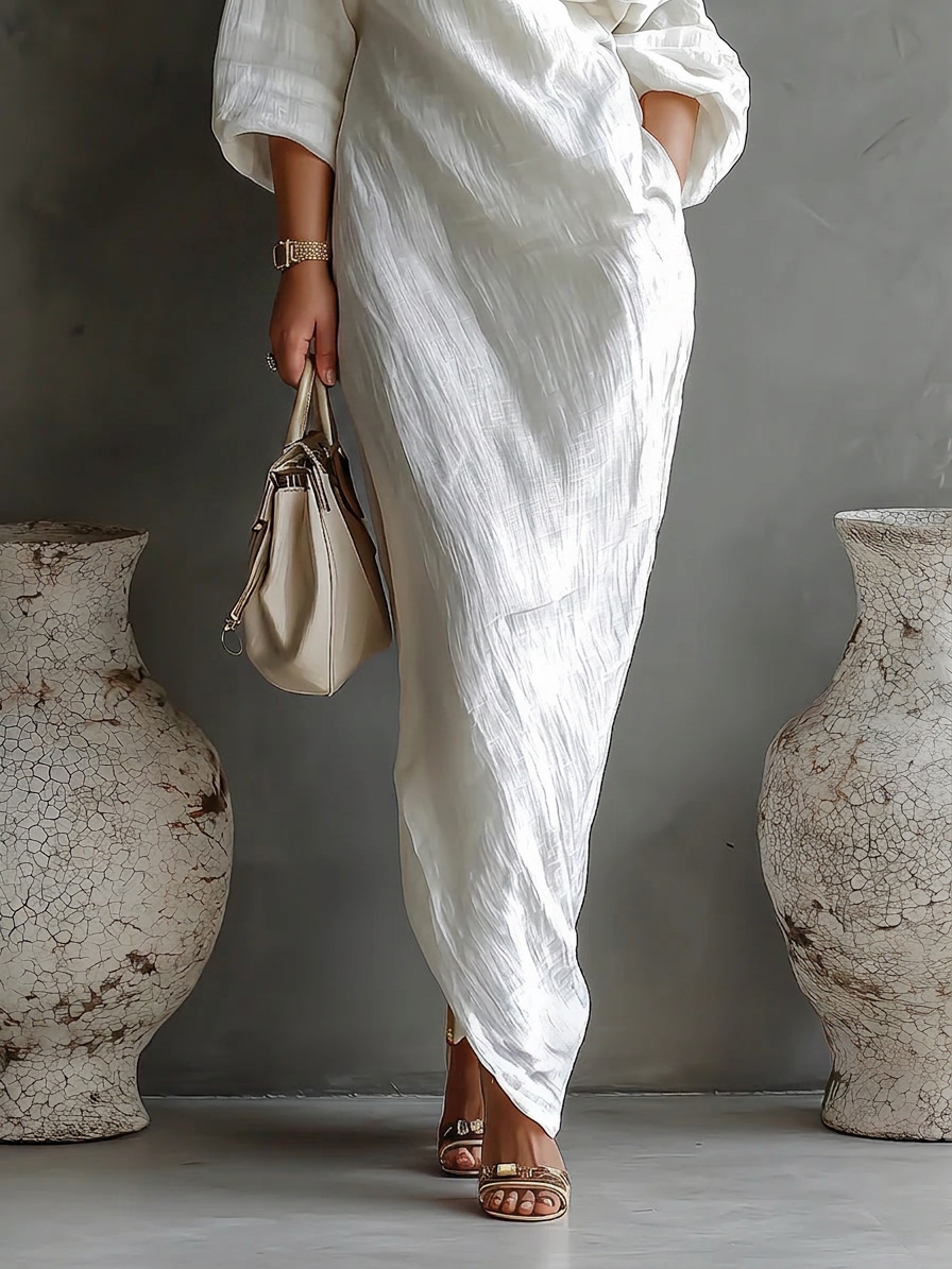 Donatella™  - Elegante Abito Maxi Monospalla in Bianco