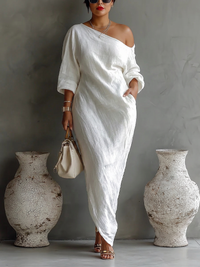 Donatella™  - Elegante Abito Maxi Monospalla in Bianco