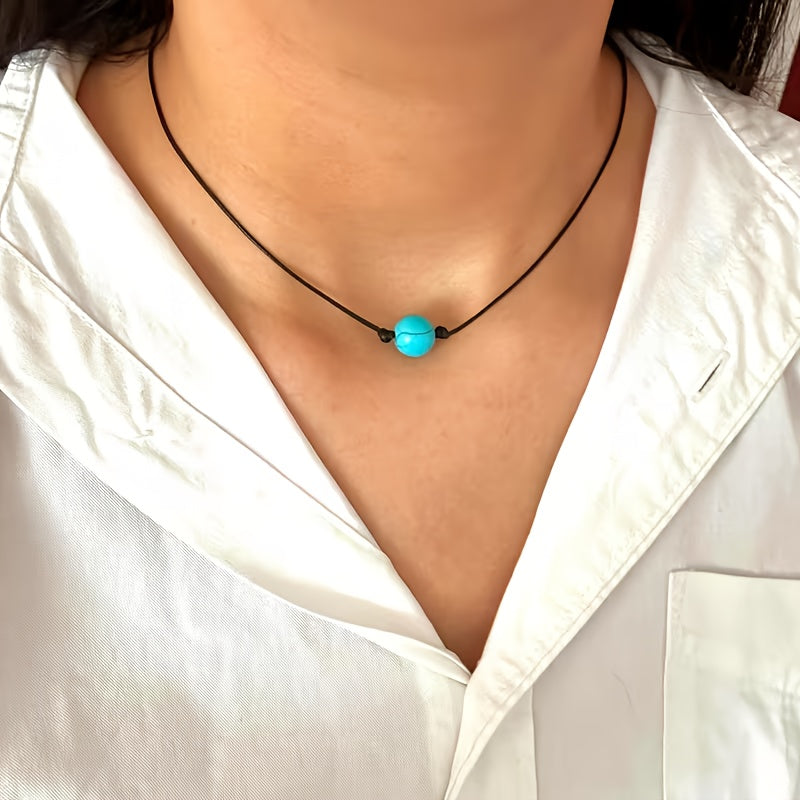 Collana Regolabile con Perle di Pietra Turchese Bohemien