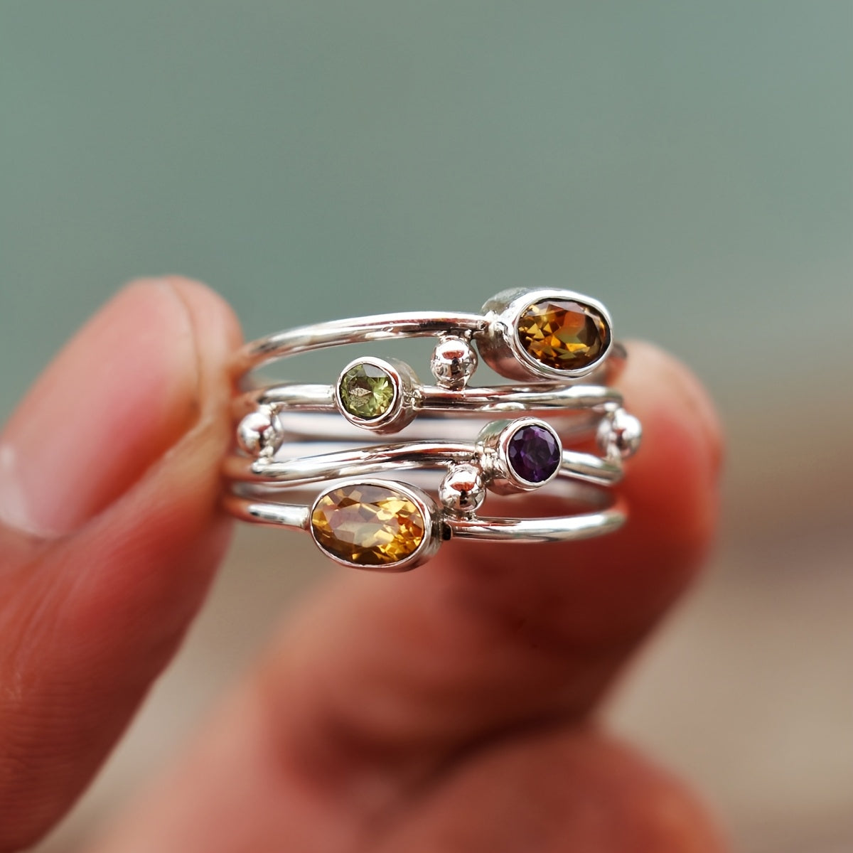 Anello Impilabile in Gemme Multicolore Bohemien