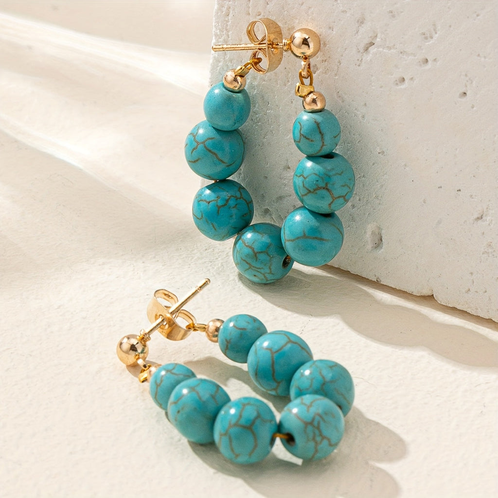 Orecchini a cerchio placcati in oro con perline in pietra naturale Boho