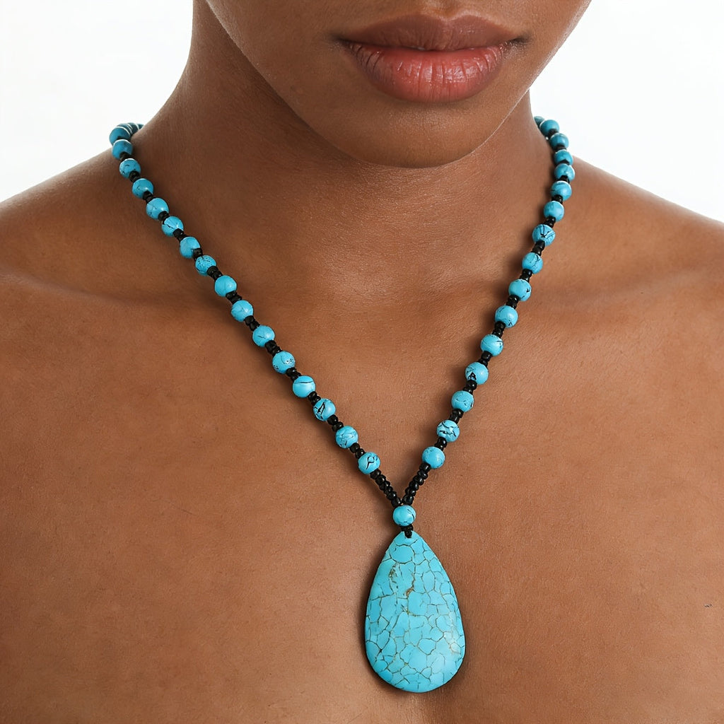 Collana con pendente a goccia grande in turchese bohemien