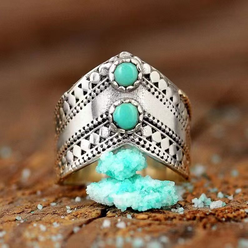 Anello a fascia dichiarativa in turchese vintage bohemien