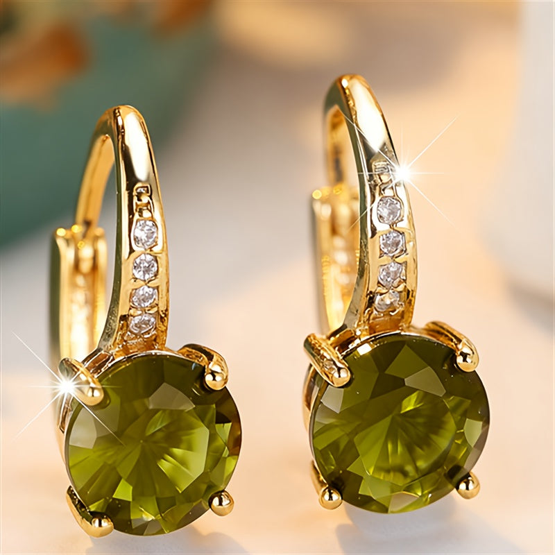 Orecchini Vintage Bohemien in Zirconia Cubica Verde con Artiglio Dorato