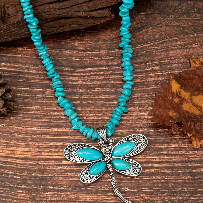 Collana con Pendente a Libellula Vintage Boho in Turchese