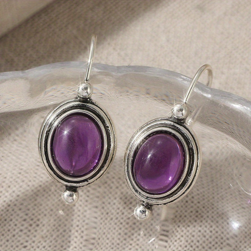Orecchini a pendente vintage boho in pietra viola con placcatura in argento