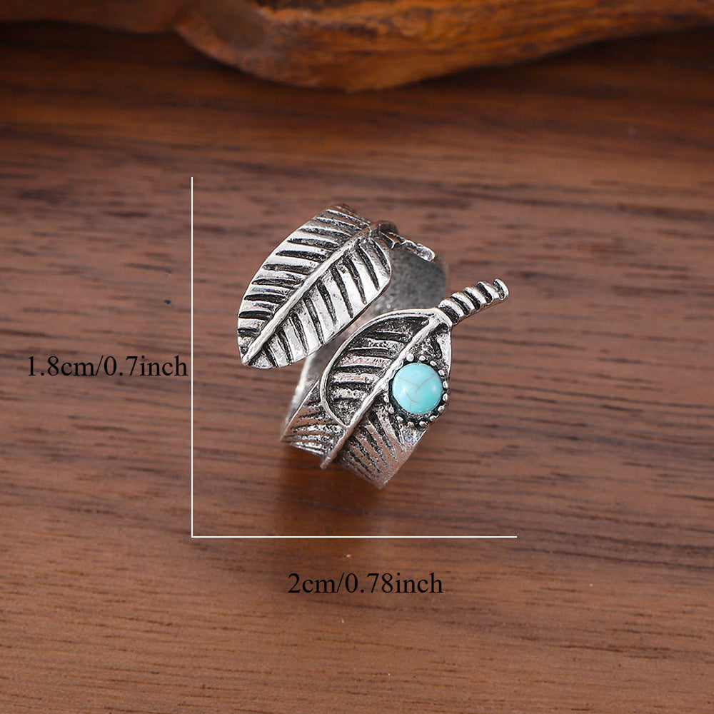 Anello in Argento Sterling con Piuma e Turchese Boho